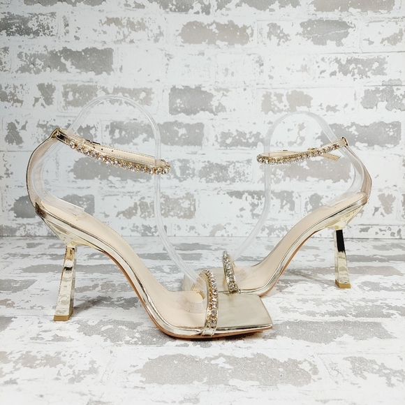 New Marc Fisher Karima Gold Leather Ankle Strap Heeled Sandals K1005 - Picture 3 of 11